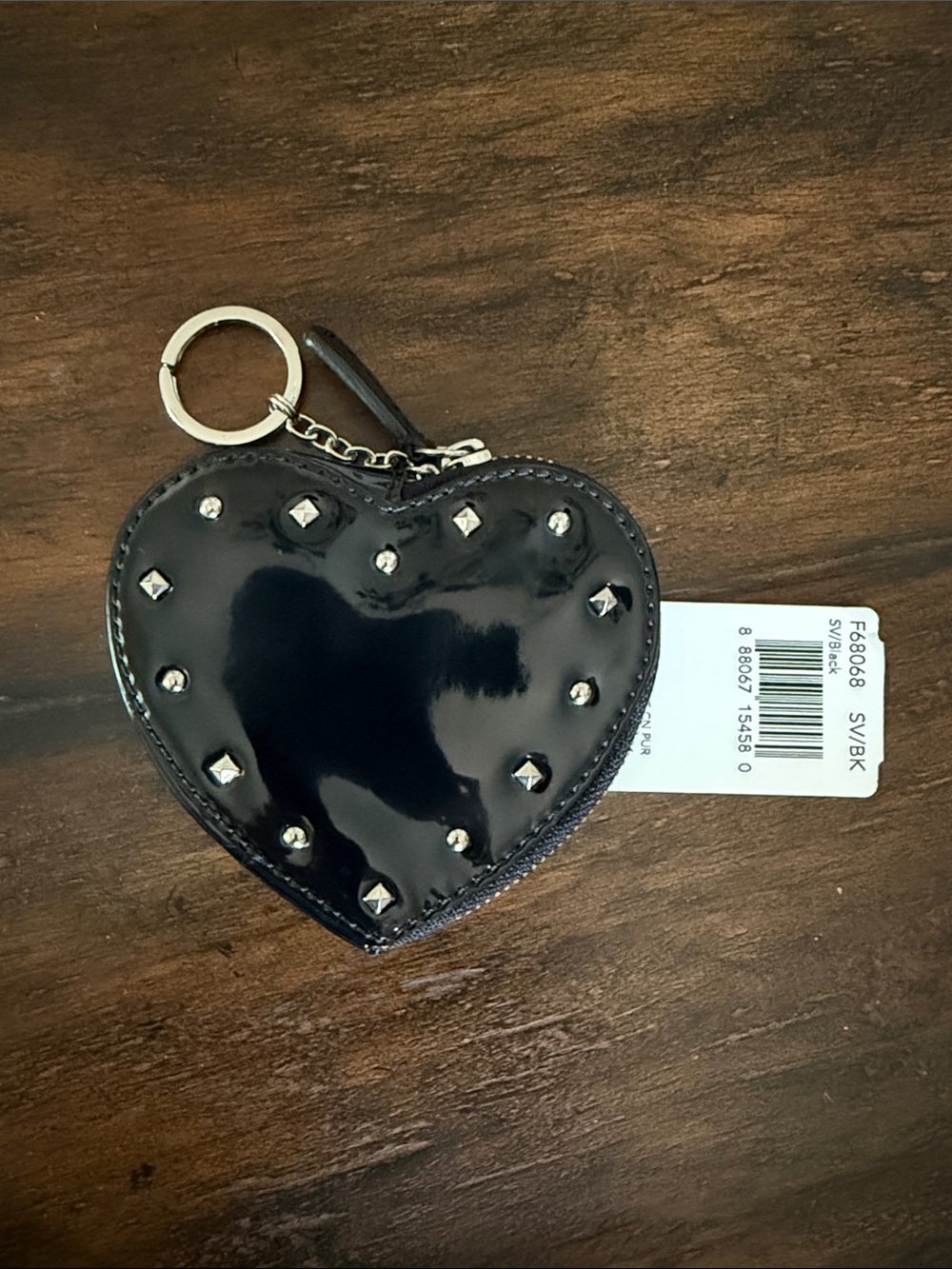 New COACH Studded Black Patent Leather Coin Purse $78